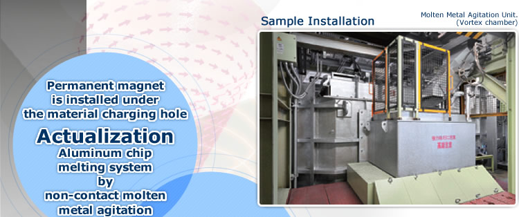 Permanent magnet is installed under the material charging hole Actualization Aluminum chip melting system by non-contact molten metal agitation